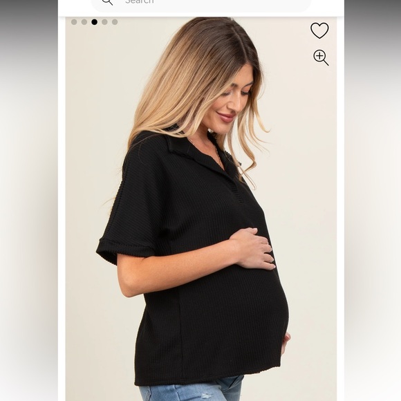 Black Ribbed Collared Maternity Top - Picture 1 of 6